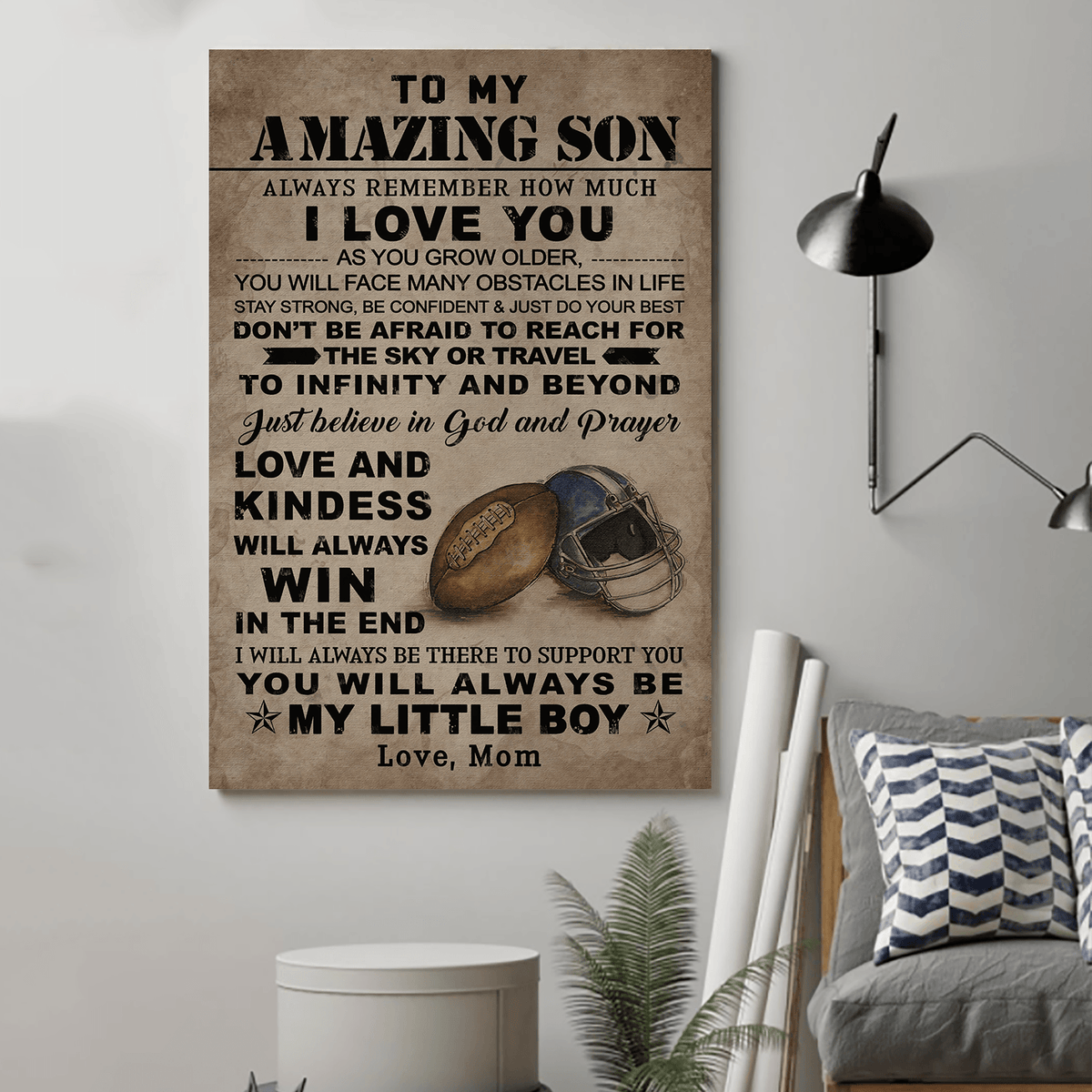 American football Canvas Mom to Son always remember wall decor visual art 1598332363596.jpg