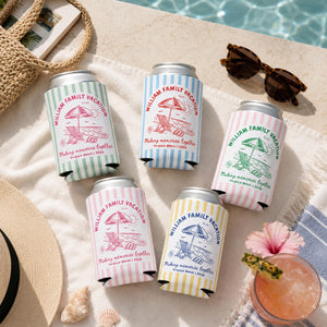 Custom Beach Family Vacation Can Coolers, Personalized Family Reunion Beer Huggers, Matching Coastal Vacation Gift, Family Summer Vacation