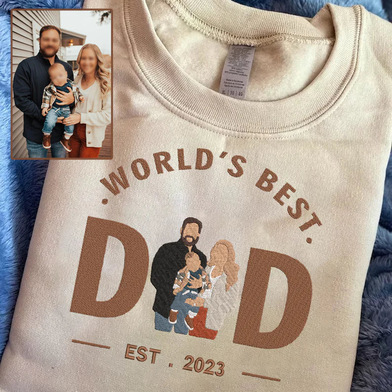Father's Day World's Best Dad Personalized Embroidered Family Photo Shirt