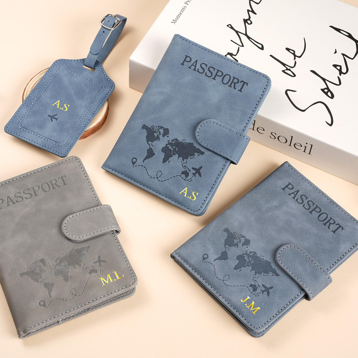 Personalized Passport Holder & Luggage Tag Set RFID Protection for Travelers, Custom Travel Gift