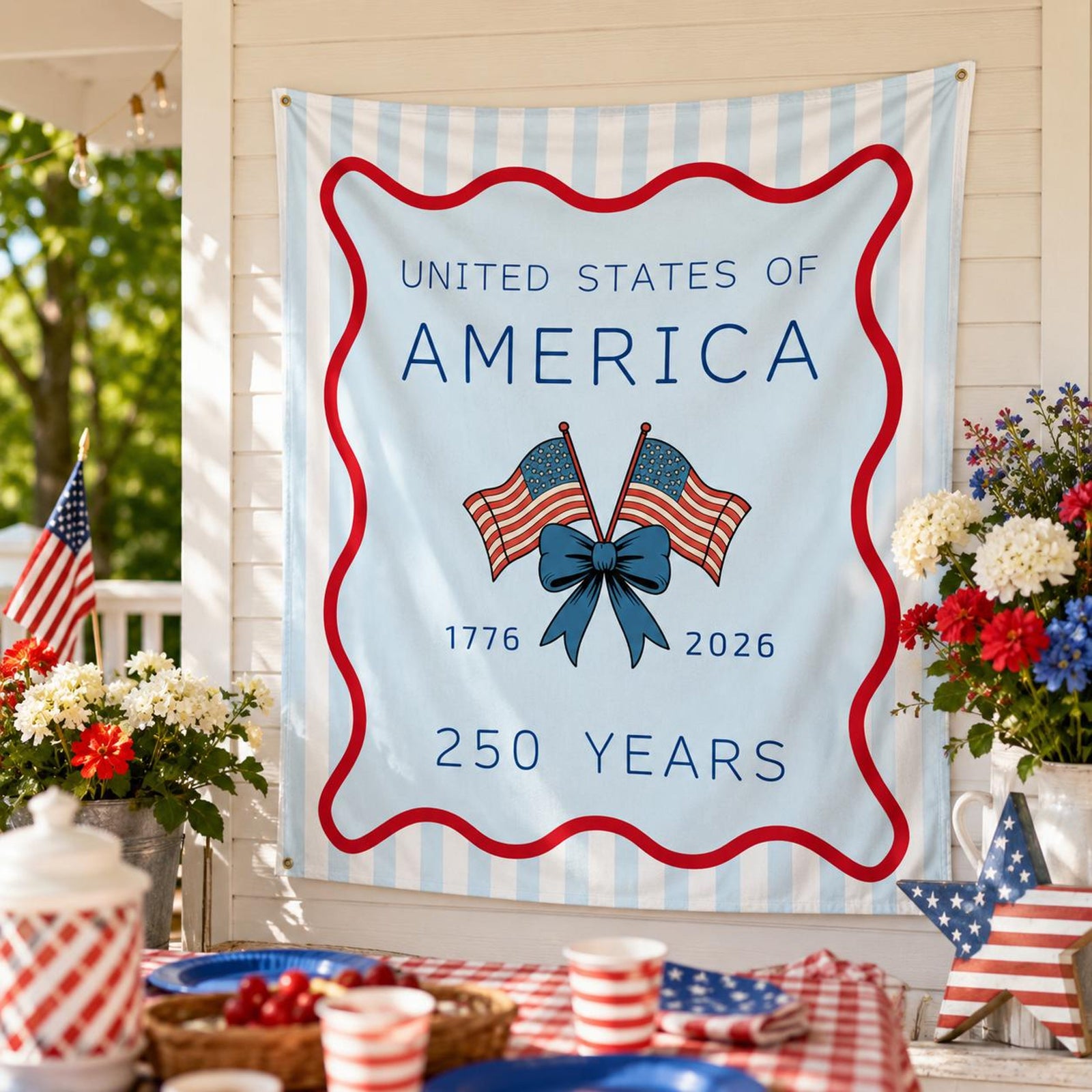 America 250th Anniversary Tapestry, USA Wall Hanging,Patriotic 4th Of July Backdrop, Coastal Americana Porch Banner, Summer Party Gift Decor