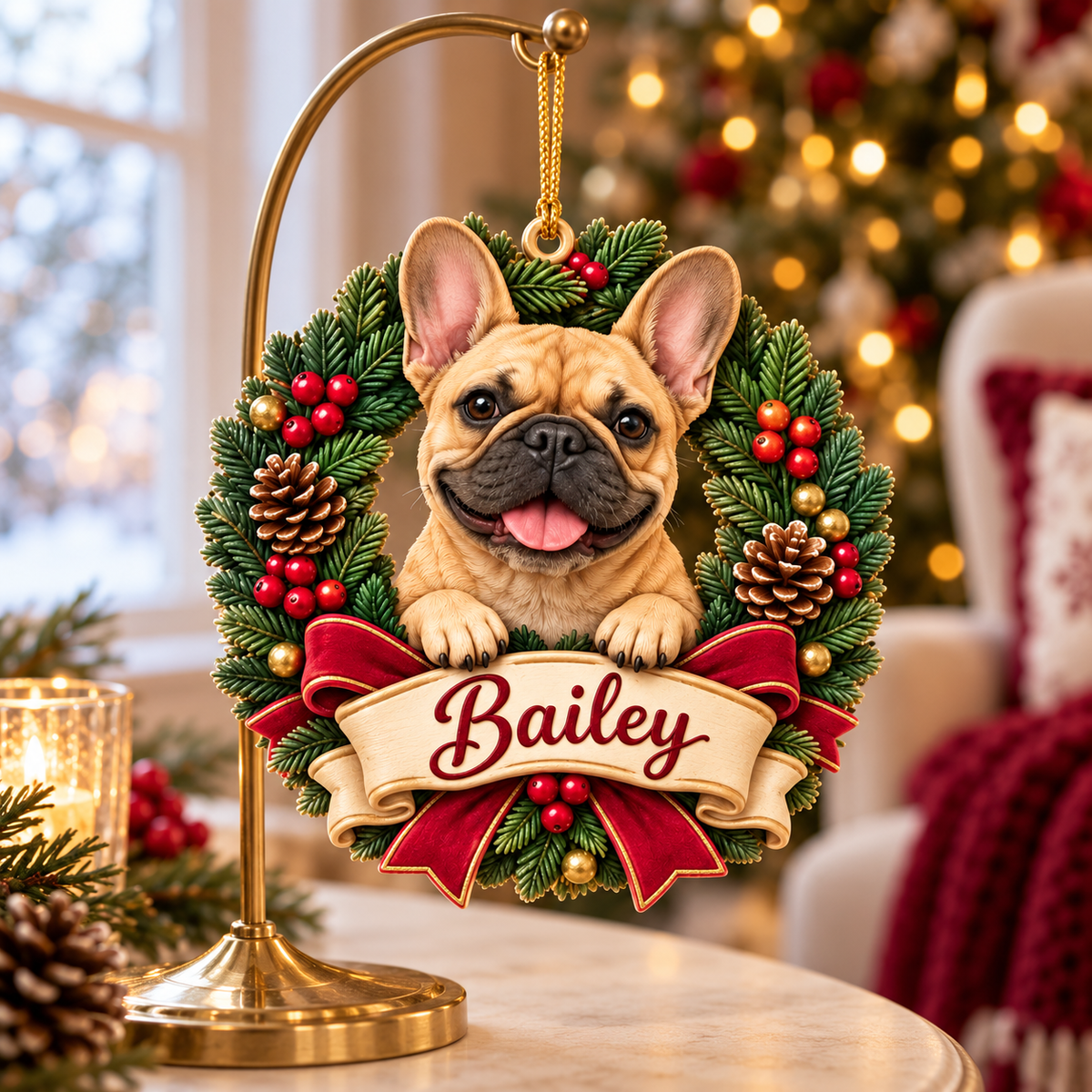 Personalized Dog Christmas Ornament – Custom Pet Photo & Name, 3D Relief Wreath Ornament, Christmas Gift for Dog Lovers 15b6decd-66cf-448a-affe-0f885c57814f-Bailey-French-Bulldog-Christmas-Ornament-4.png