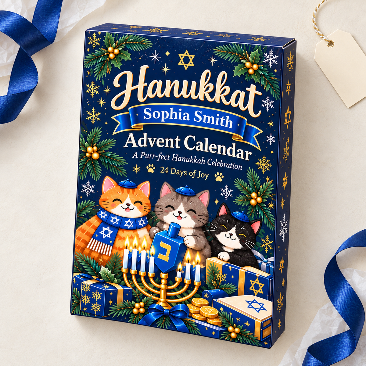 Hanukkah Advent Calendar: Personalized Christmas Countdown Box, Blue Paper and Acrylic 15bb9a6d-d5de-481b-9eed-0f54770291df-H-p-l-ch-Hanukkah-xanh-navy-sang-tr-ng.png