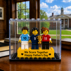 Personalized Minifigure Set with Custom Display Case , Custom Soccer Family Minifigure Fathers Day Personalised Mini Figure Gift for Dad, Family Champion Team Gift