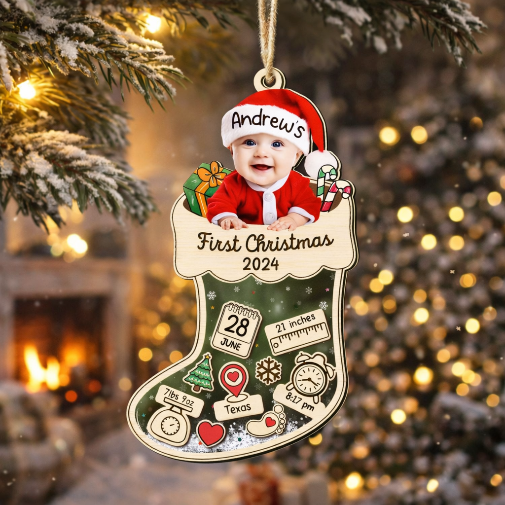 Baby's First Christmas Ornament 2024, Custom Baby Photo Ornament, New Baby Shaker, Newborn Gift, 4D Shake Babies Ornament, Baby Shower Gifts