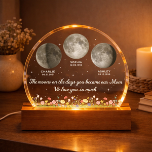The Days You Became Our Mom, Custom Moon Phase by Date - Personalized Acrylic LED Night Light - Heartfelt Mother's Day Gift for Mom