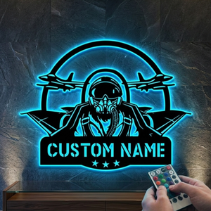 Custom Fighter Jet Metal Wall Art LED Personalized Aircraft Airforce Name Sign Home Decor Military Decor Birthday Gift Pilot Gift Hangar