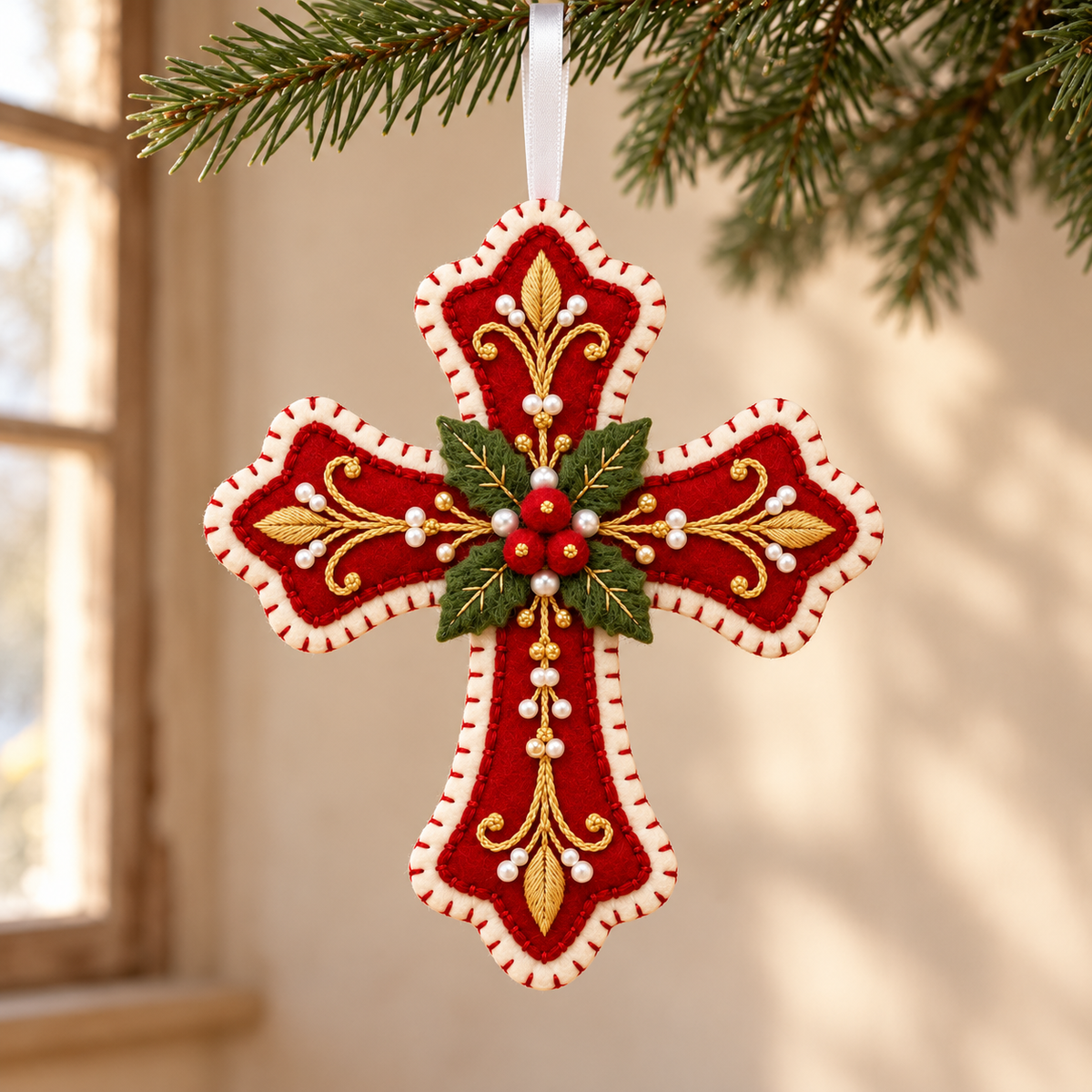 Ruby Christmas Cross Ornament, Religious Christmas Decor, Winter Gift For Handmade Lover 1600a7dc-4a3d-49cd-b26e-d15dc05048c2-Th-nh-gi-n-treo-ruy-b-ng-tr-ng-2.png