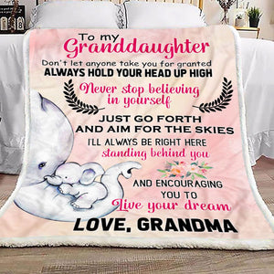 Gift For Granddaughter Blanket, To My Granddaughter Elephant Just Go Forth And Aim For The Skies - Love From Grandma 1603217312874.jpg