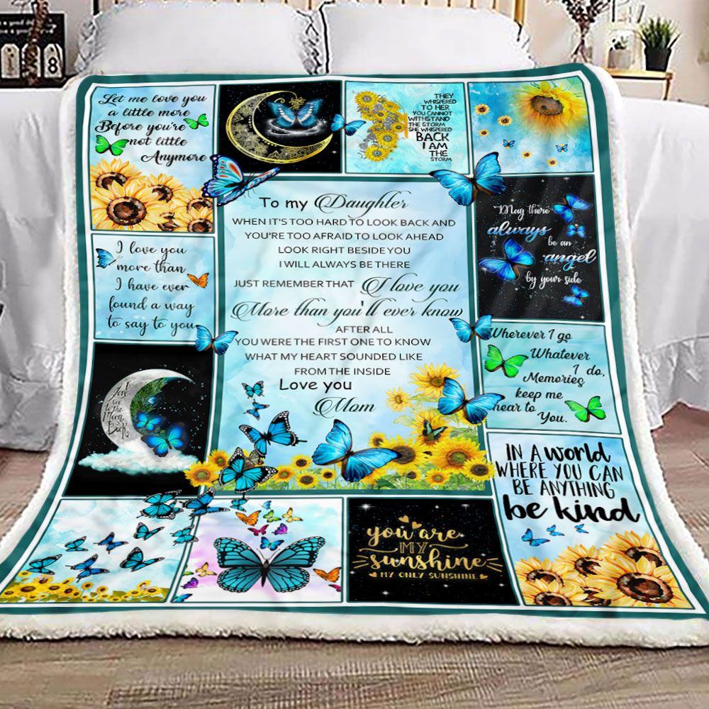 Gift For Daughter Blanket, To My Daughter Sunflower And Butterflies You Are My Sunshine, Love From Mom 1603217314120.jpg