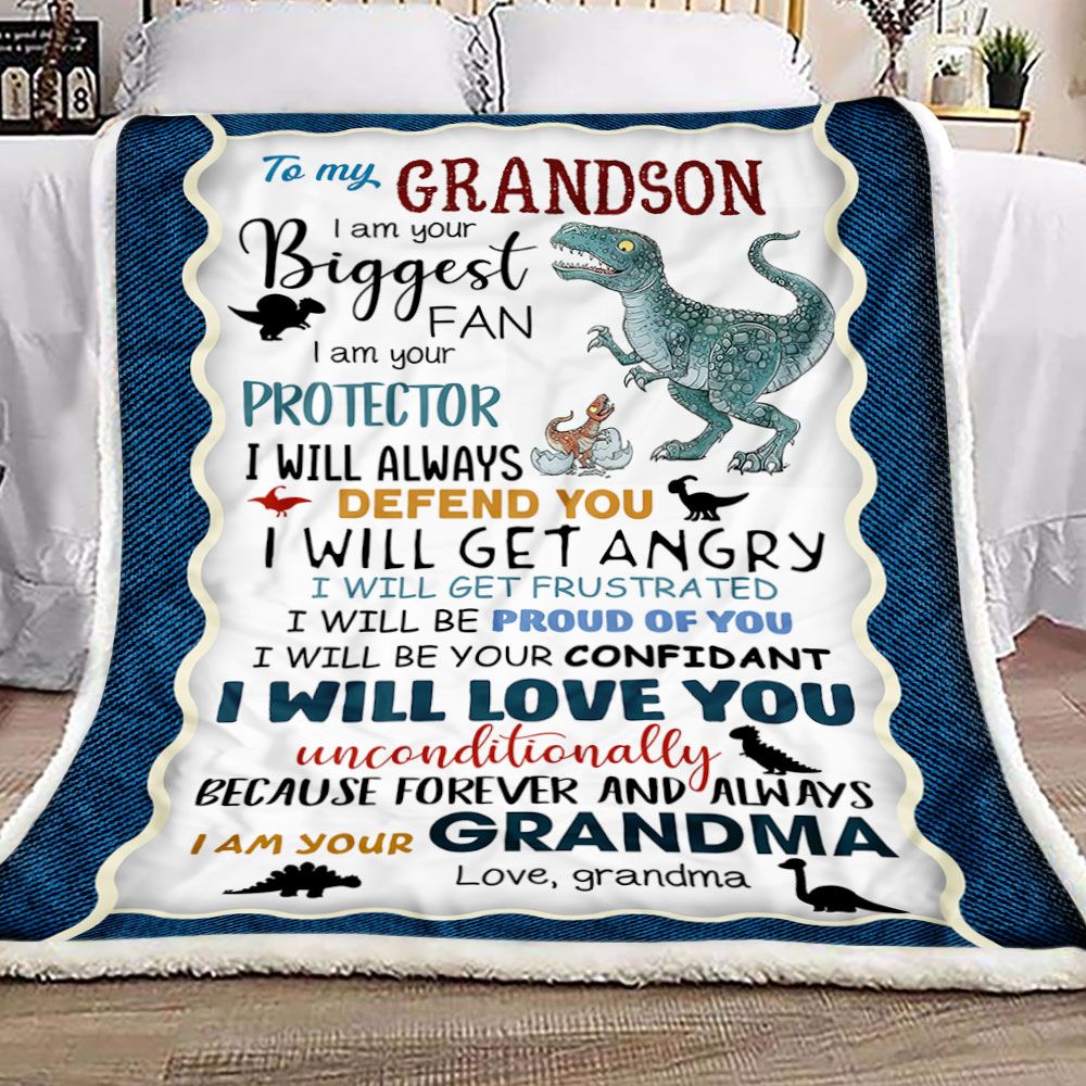Gift For Grandson Blanket, To My Grandson I Am Your Biggest Fan Letter Dinosaur - Love From Grandma 1603217319284.jpg