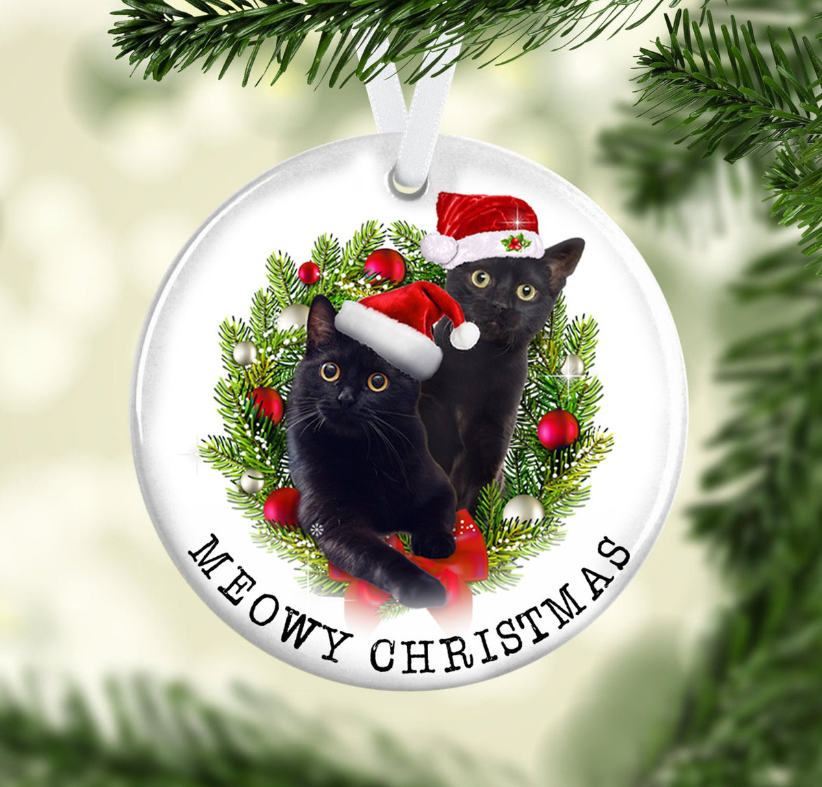 Black Cat Meowy Christmas Ceramic Ornament - Christmas Ornament | Christmas Gift | Circle Ornament 1604942334951.jpg