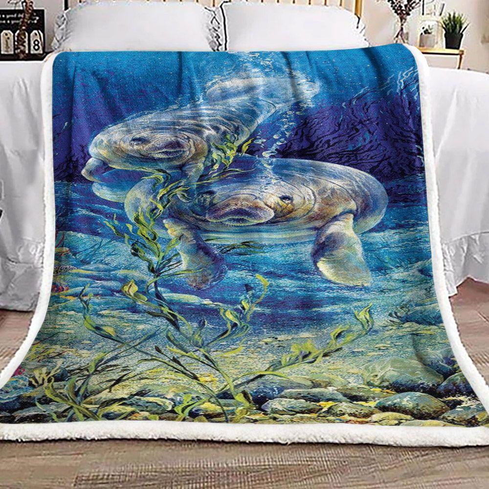 Two Manatees Sea Fleece Blanket 1605630975295.jpg
