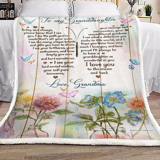 Gift For Granddaughter Blanket, Butterfly Flower To My Granddaughter I Love You To The Moon And Back - Love From Grandma 1605630978141.jpg