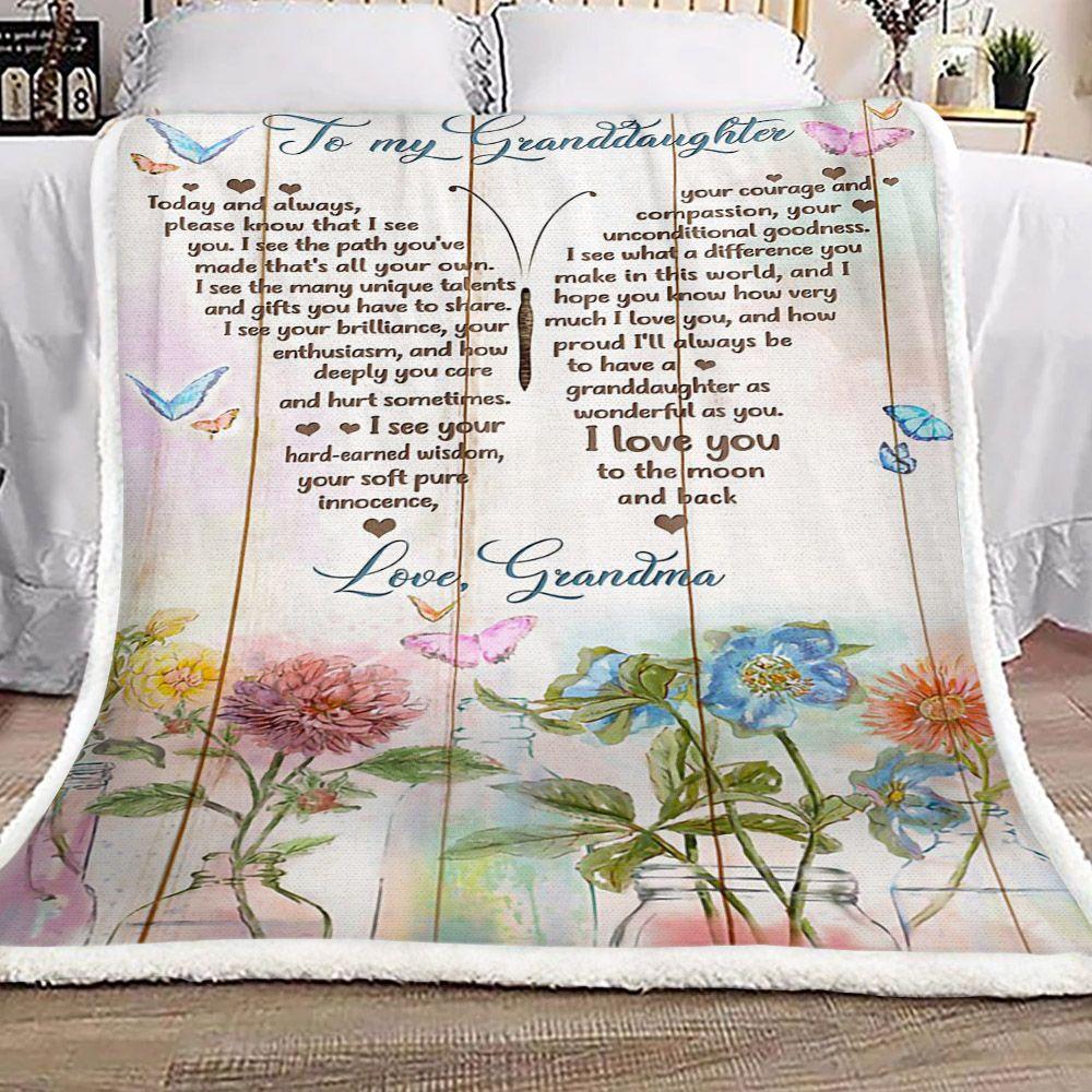 Gift For Granddaughter Blanket, Butterfly Flower To My Granddaughter I Love You To The Moon And Back - Love From Grandma 1605630978141.jpg