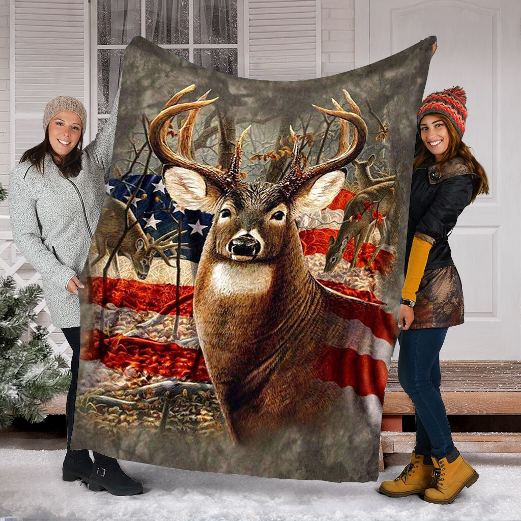 Deer Hunting Blanket, Beautiful Deer American Flag Blanket Gift For Hunting Lovers 1605721846661.jpg