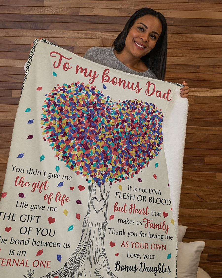 Gift For Bonus Dad Blanket, To My Bonus Dad, Colorful Tree Thanks For Loving Me As Your Own - Love From Bonus Daughter 1606757904922.jpg