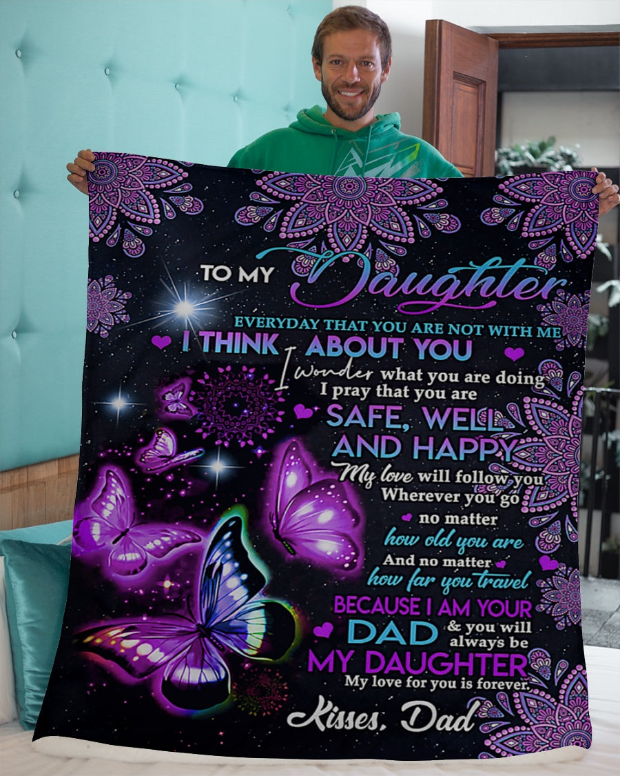 Gift For Daughter Blanket, To My Daughte Butterfly Mandala I Think About You - Kisses, Dad 1606758433822.jpg