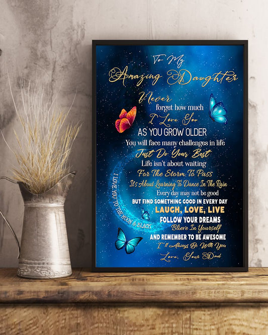To My Amazing Daughter Butterflies Vertical Canvas - Gift For Daughter | Wall Decor Visual Art 1606929134685.jpg