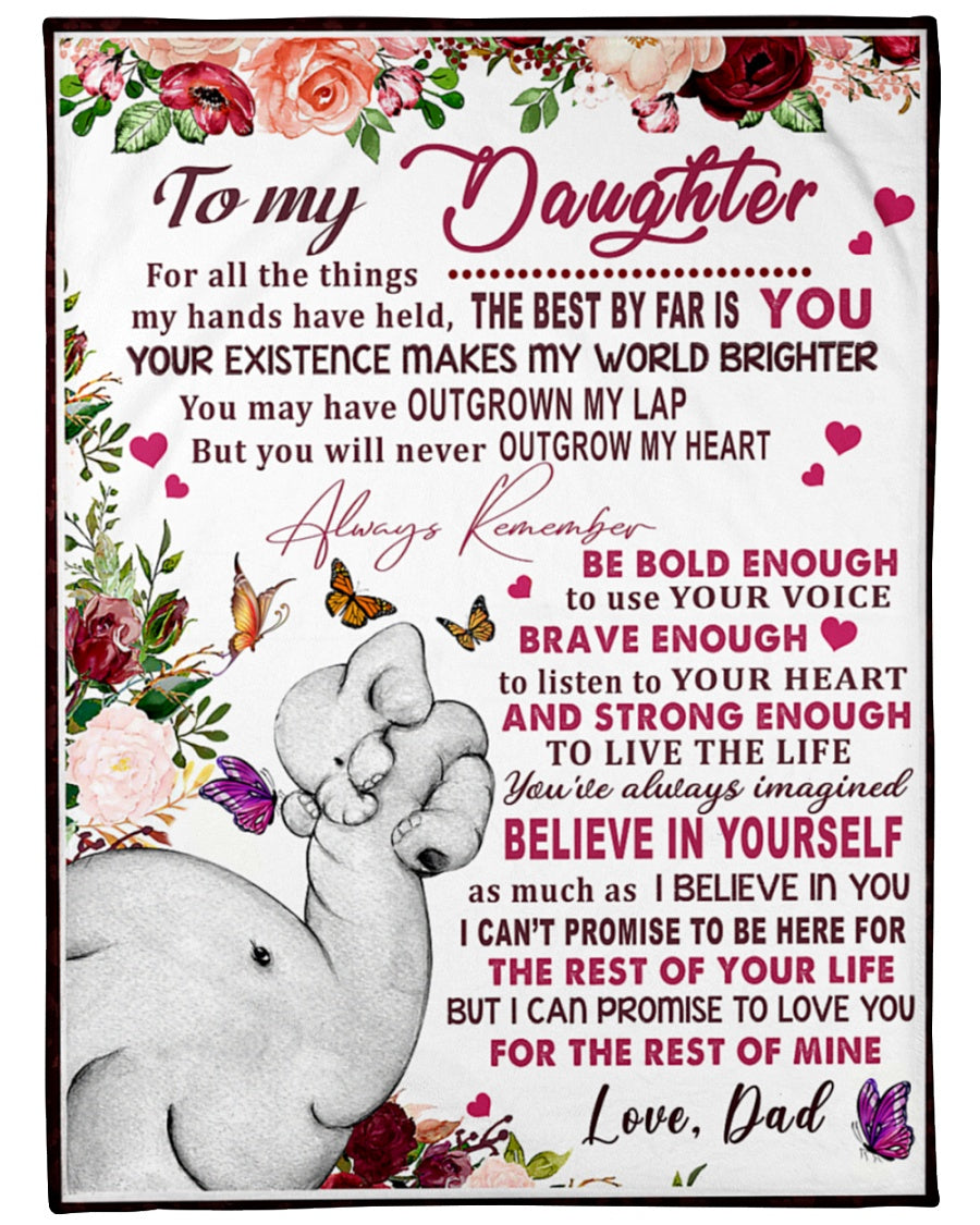 Dad To Daughter Elephant Never Outgrow My Heart Fleece Blanket - Quilt Blanket 1607356915688.jpg