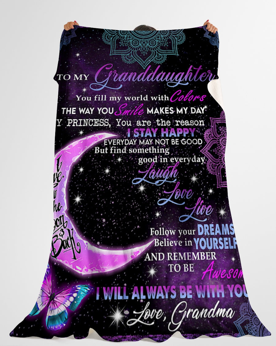 Grandma To Granddaughter Butterfly Moon Laugh Love Fleece Blanket - Quilt Blanket 1607356932504.jpg