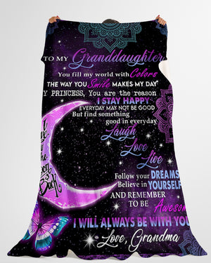Grandma To Granddaughter Butterfly Moon Laugh Love Fleece Blanket - Quilt Blanket 1607356932504.jpg