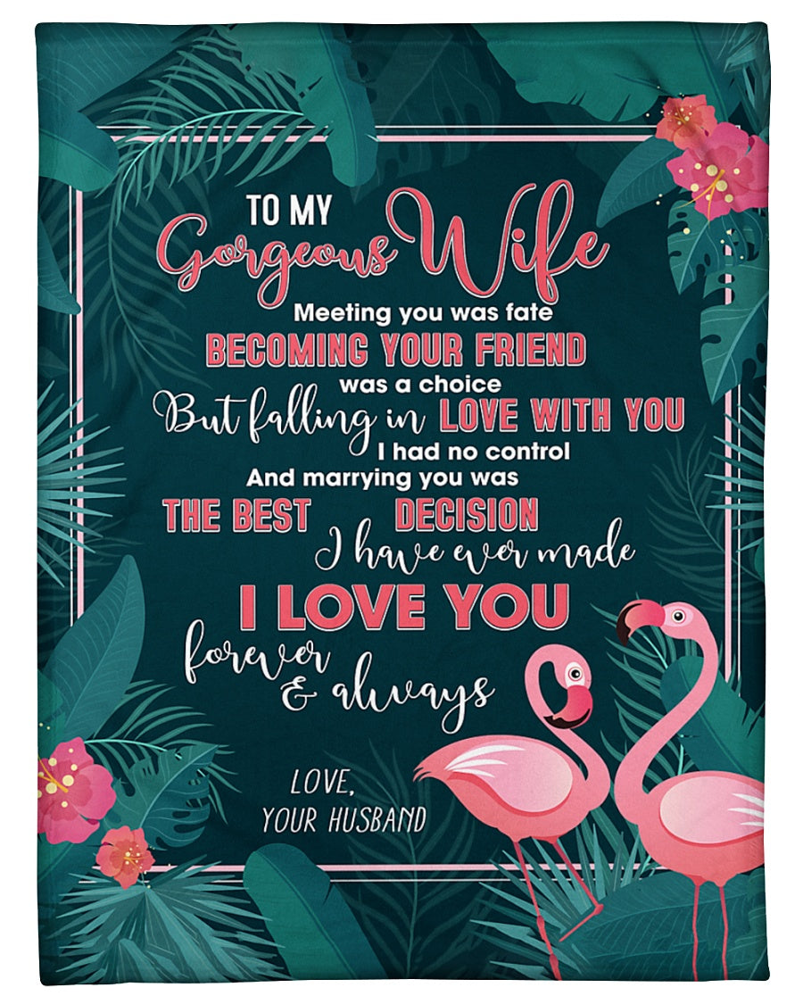 To My Wife Personal Blankets With Names-gift For Wife On Valentine Birthday -husband To Wife Meeting You Was Fate Flamingo 1607356934477.jpg