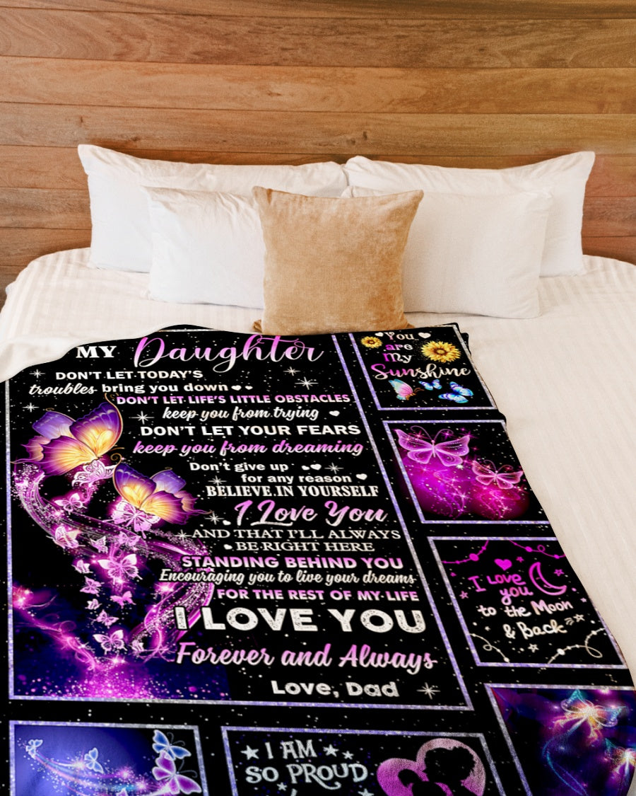 Gift For Daughter Blanket, From Mom Dad To Daughter Butterfly Believe In Yourself Fleece Blanket 1607356935528.jpg