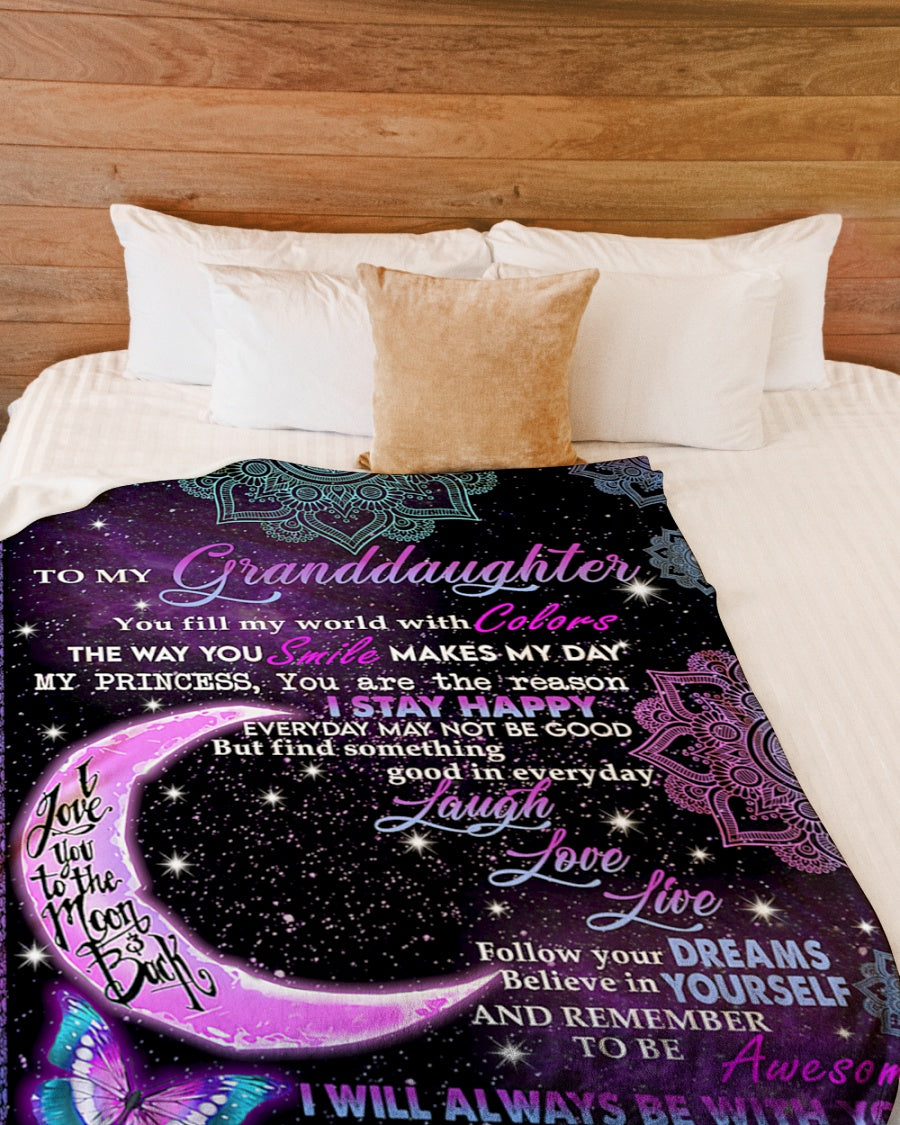 Grandpa To Granddaughter Butterfly Moon Laugh Love Fleece Blanket - Quilt Blanket 1607356943983.jpg