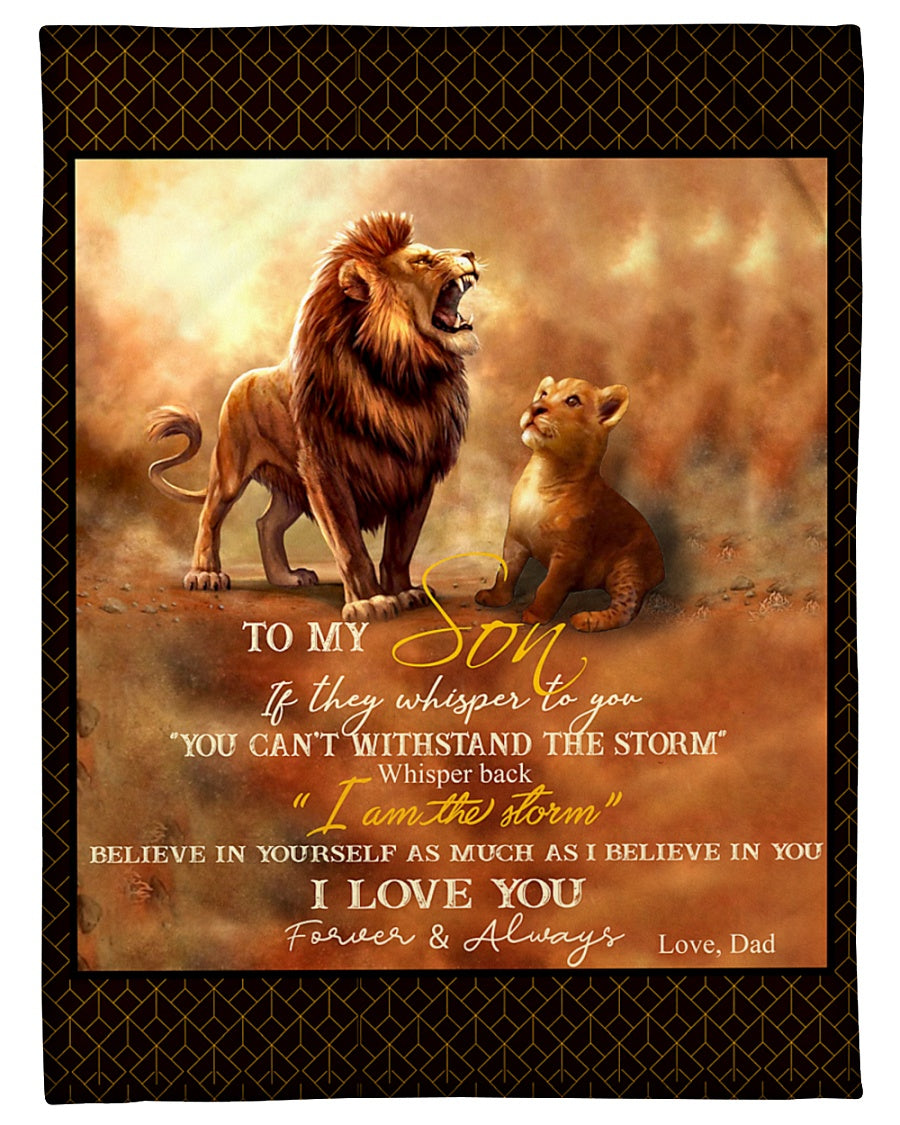 Gift For Son Blanket, Dad To Son Believe In Yourself Lion Fleece Blanket 1607356944159.jpg