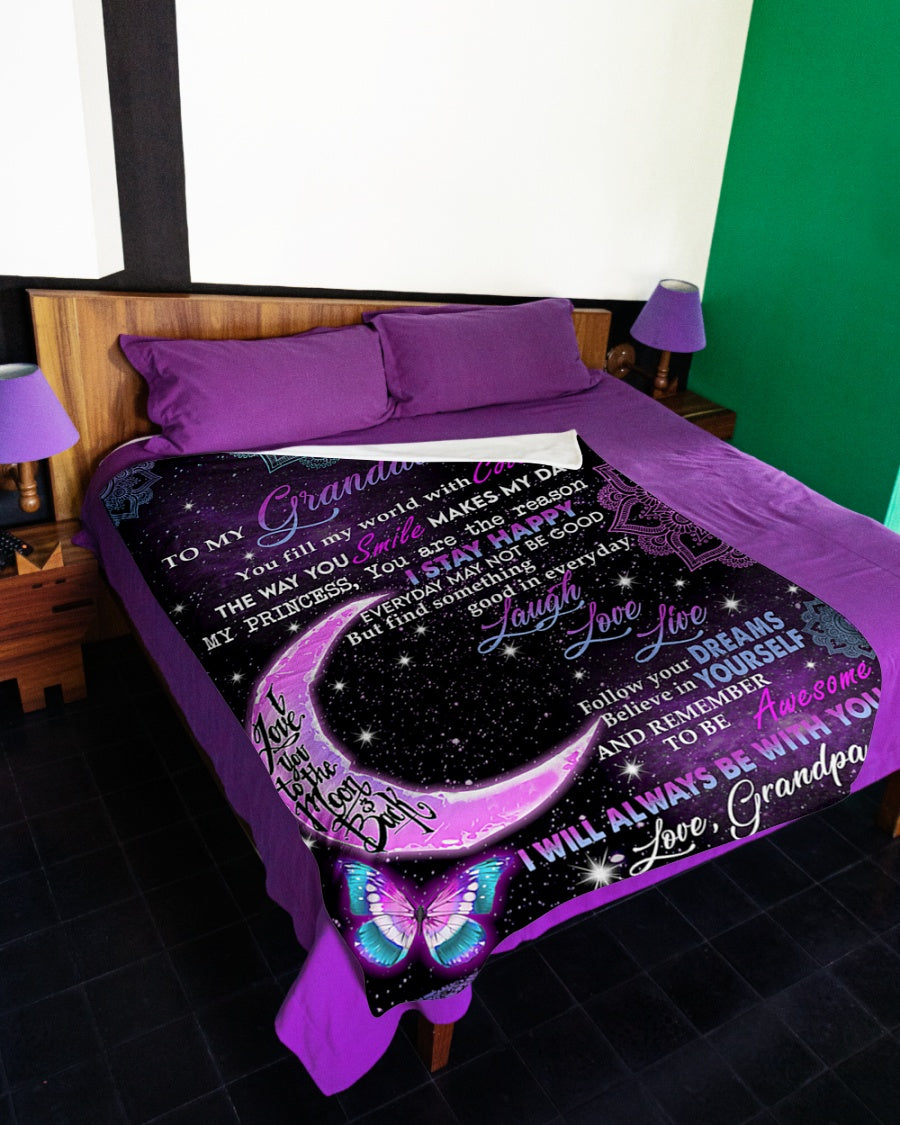Grandpa To Granddaughter Butterfly Moon Laugh Love Fleece Blanket - Quilt Blanket 1607356944695.jpg