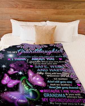 Gift For Granddaughter Blanket, Grandma To Granddaughter Butterfly Think About You Fleece Blanket 1607356949759.jpg