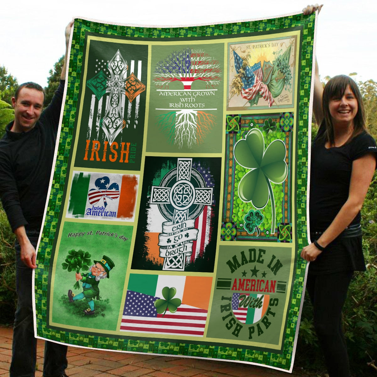 American Grown With Irish Roots Fleece Blanket - Quilt Blanket | St Patrick's Day Gifts 1607882311808.jpg