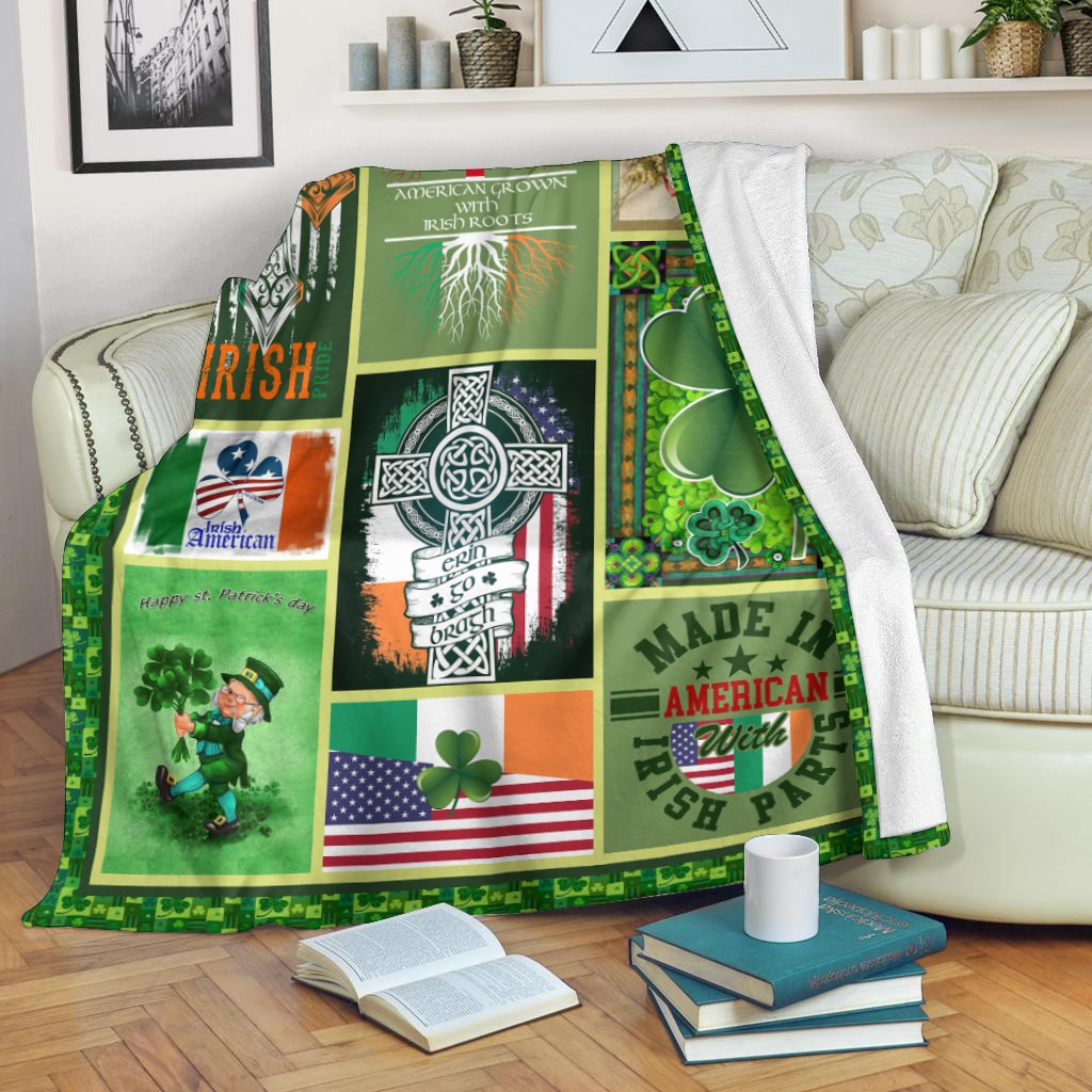 American Grown With Irish Roots Fleece Blanket - Quilt Blanket | St Patrick's Day Gifts 1607882312175.jpg