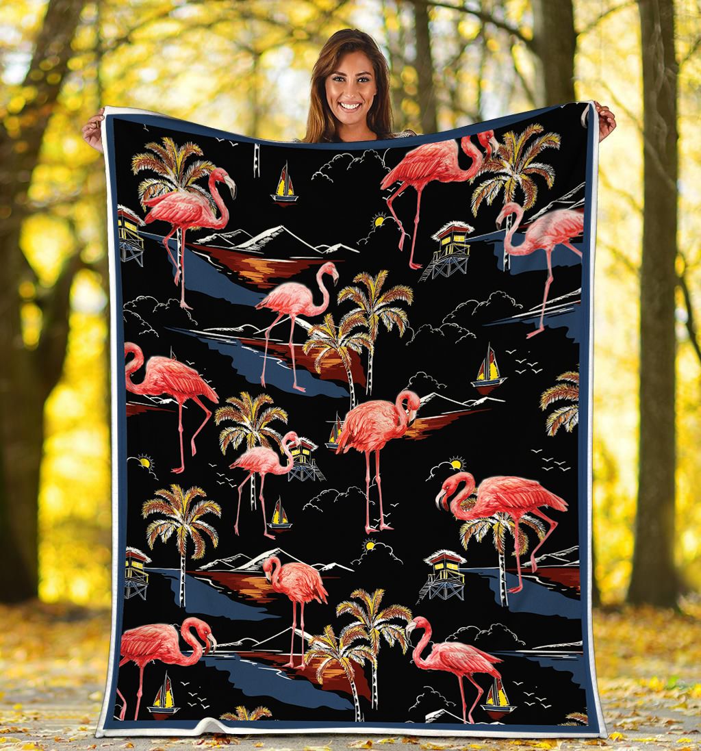 Flamingo On Vacation Fleece Blanket - Quilt Blanket 1607968740108.jpg