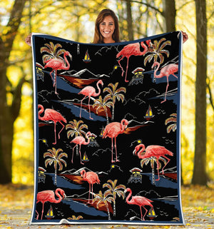 Flamingo On Vacation Fleece Blanket - Quilt Blanket 1607968740108.jpg