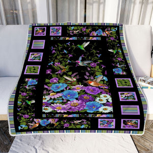 Hummingbird Purple Flower Fleece Blanket - Quilt Blanket 1607968754436.jpg