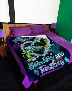 Just A Girl Who Love Beaches And Turtles Fleece Blanket - Quilt Blanket | Gift For Turtles Lover 1608135409279.jpg