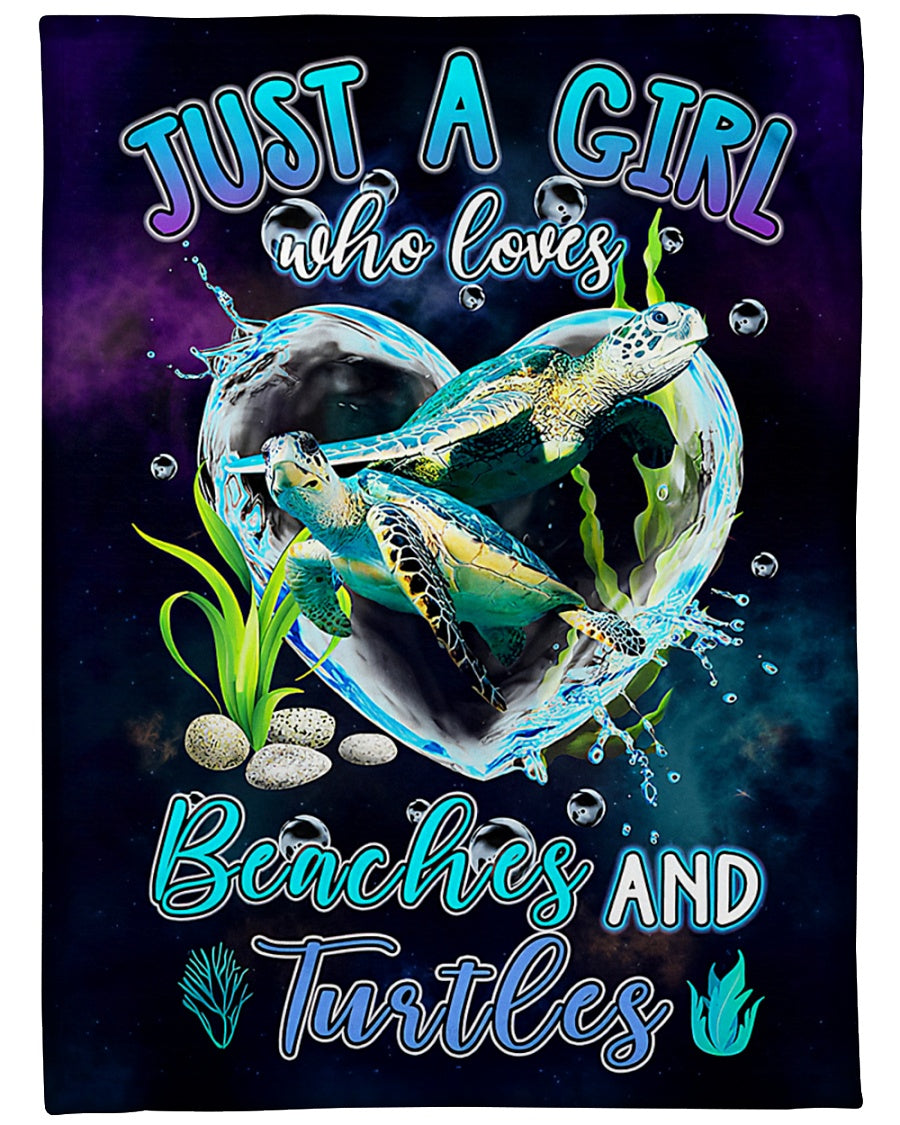 Just A Girl Who Love Beaches And Turtles Fleece Blanket - Quilt Blanket | Gift For Turtles Lover 1608135409818.jpg