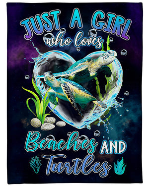 Just A Girl Who Love Beaches And Turtles Fleece Blanket - Quilt Blanket | Gift For Turtles Lover 1608135409818.jpg