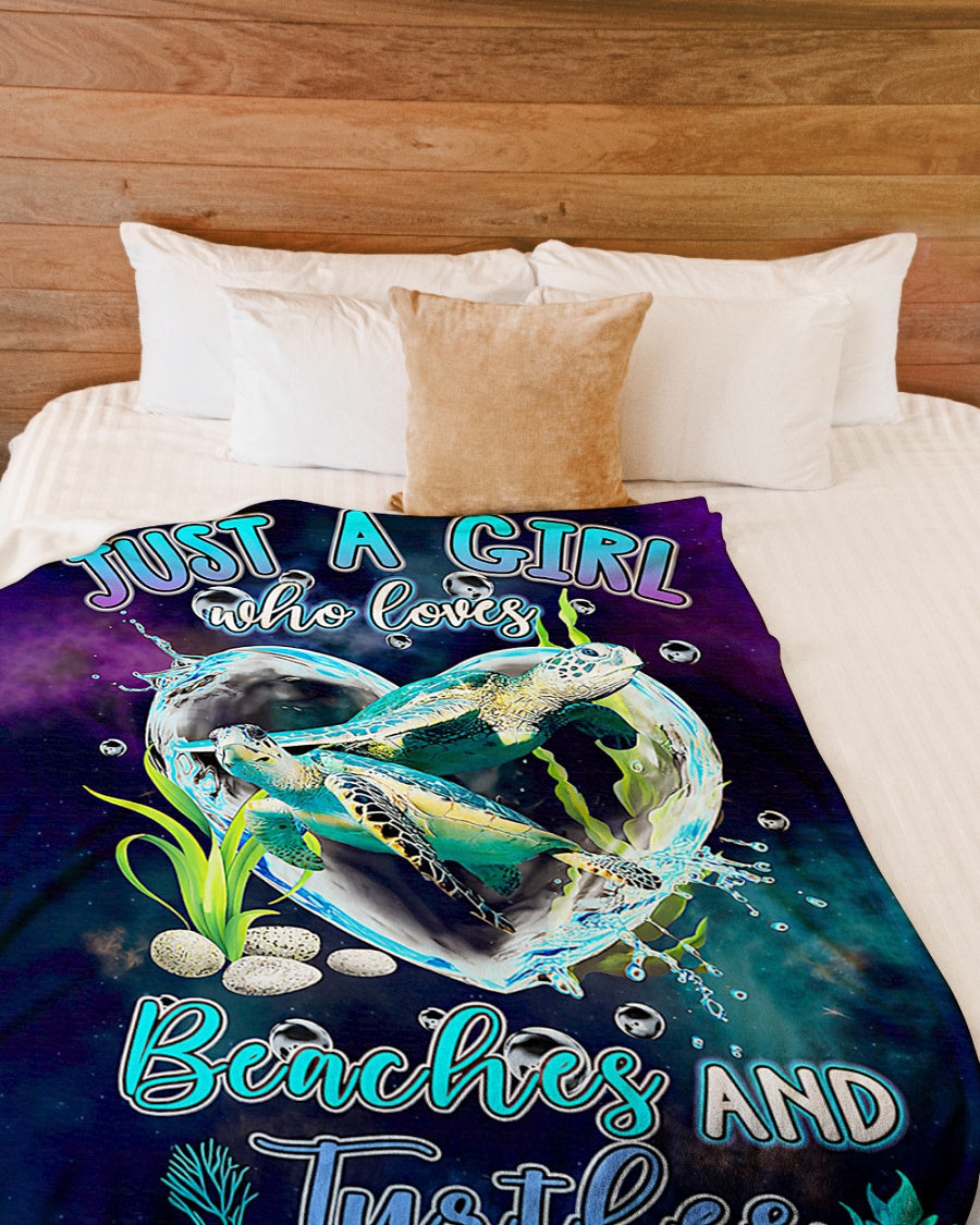Just A Girl Who Love Beaches And Turtles Fleece Blanket - Quilt Blanket | Gift For Turtles Lover 1608135410231.jpg