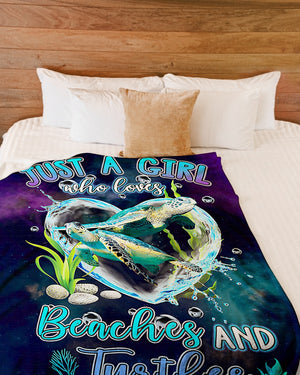 Just A Girl Who Love Beaches And Turtles Fleece Blanket - Quilt Blanket | Gift For Turtles Lover 1608135410231.jpg