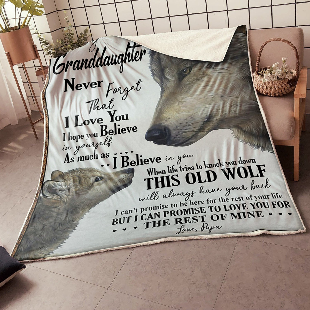 My Grandson Wolf Believe In Yourself Gift From Papa Fleece Blanket - Quilt Blanket 1608136055875.jpg
