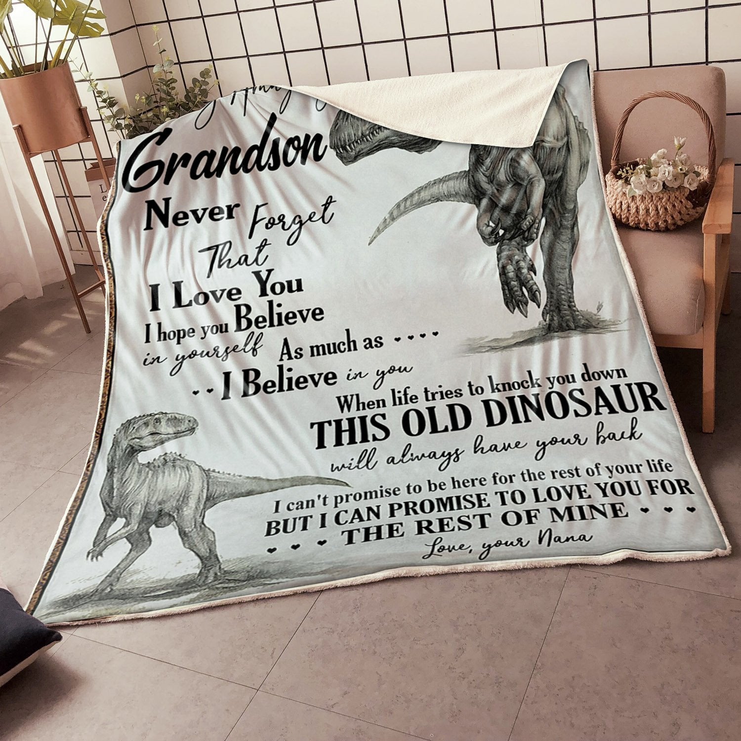 My Amazing Grandson Dinosaurs Believe In Yourself Gift From Nana Fleece Blanket - Quilt Blanket 1608136062298.jpg