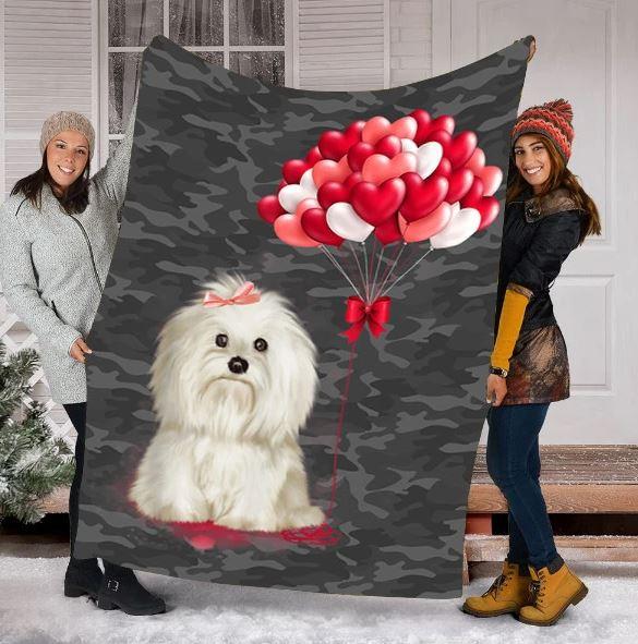 Heart Balloon Fly Maltese Dog Lovers Gift Fleece Blanket - Quilt Blanket 1608136063625.jpg