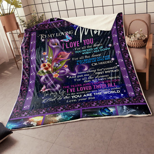 Gift For Mother Blanket, To My Loving Mom Butterfly To Me You Are The World - Love From Son 1608136064110.jpg