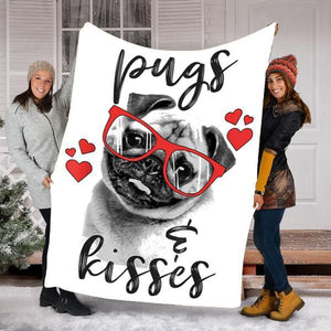 Cute Pugs And Kisses Dog Lovers Gift Fleece Blanket - Quilt Blanket 1608136065444.jpg