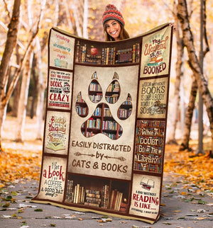 Easily Distracted By Cats & Books Fleece Blanket - Quilt Blanket 1608136065973.jpg
