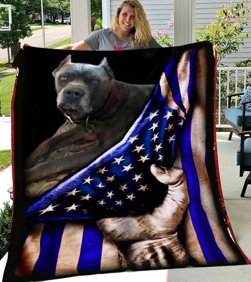 Pitbull Dog American Flag Gift Fleece Blanket - Quilt Blanket 1608136067481.jpg