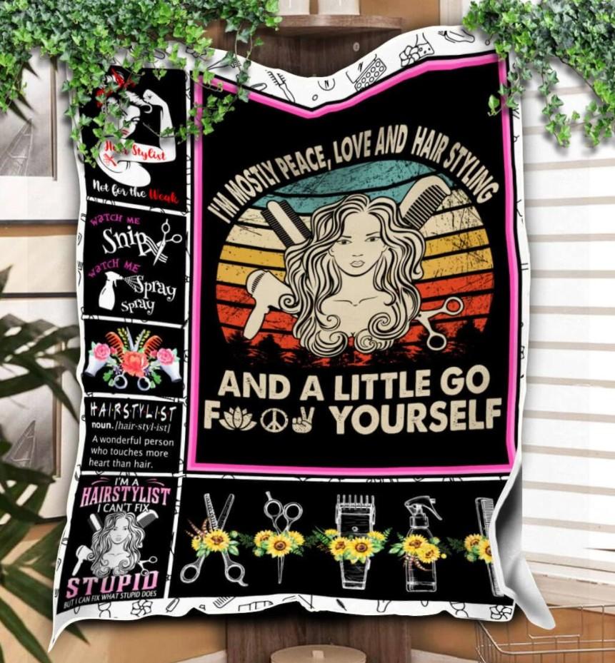 I Am Mostly Peace Love Hair Styling Hairstylist Gift Fleece Blanket - Quilt Blanket 1608136073532.jpg